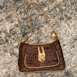 Brown Paris Print Shoulder Bag